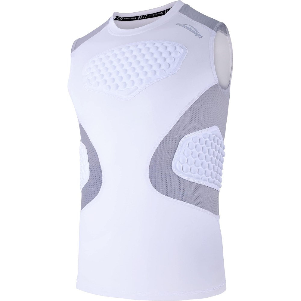 Coolomg Youth Baseball Padded Shirt Kids Chest Protector Rib Heart Guard Sternum Protection For Football Softball Lacrosse Goalies White L