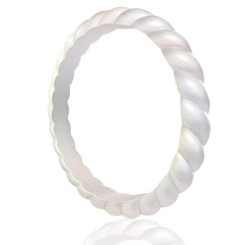 Egnaro Silicone Wedding Ring For Women,Thin And Stackble Braided Rubber Wedding Bands,No-Toxic,Skin Safe