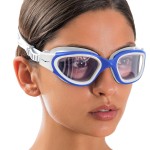 Aqtivaqua Swim Goggles Swimming Goggles For Adult Men Women Kids 6-14 Youth Girls Boys Childrens Dx-C (White&Blue Frame, Blue Case, Clear Lens)