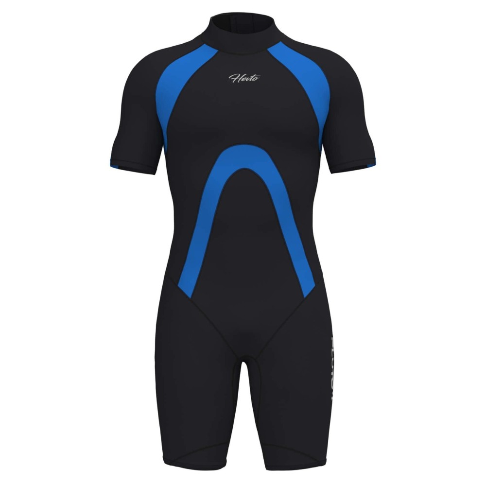 Hevto Shorty Wetsuit Men 32Mm Neoprene Short Wet Suit Keep Warm In Cold Water For Surfing Swimming Diving (M19-Blue, L)