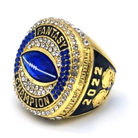 Decade Awards 2022 Fantasy Football Ring - Gold Ffl Champion Ring With Blue & Clear Stones - Size 11, Gold
