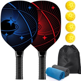 Pickleball Paddles, Pickleball Set with 2 Premium Wood Pickleball Paddles, 4 Pickleball Balls, 2 Cooling Towels & Carry Bag, Pickleball Rackets with Ergonomic Cushion Grip, Gifts for Men Women