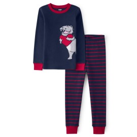 Gymboree,Unisex-Child,Gymmie Long Sleeve And Pant Cotton 2-Piece Pajama Sets, Big Kid, Toddler,Dino Heart,4T