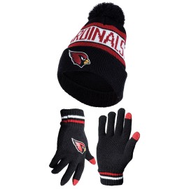 Ultra Game Nfl Mens Womens Super Soft Winter Beanie Knit Hat With Extra Warm Touch Screen Gloves, Arizona Cardinals, Team Color 1, One Size