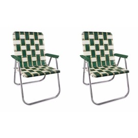 Lawn Chair Usa - Outdoor Chairs For Camping Made With Lightweight Aluminum Frames And Uv-Resistant Webbing Folds For Easy Storage 2- Pack (Charleston With Green Arms, Magnum)
