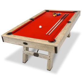 Gosports 7 Ft Pool Table With Rustic Brown Wood Finish - Modern Billiards Table With 2 Cue Sticks, Balls, Rack, Felt Brush And Chalk - Red