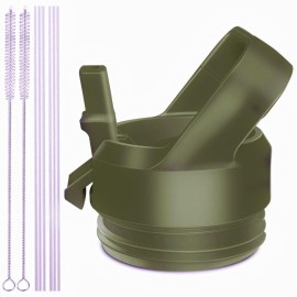 Straw Cap For Yeti Rambler Bottle And Rtic Bottle, Straw Lid With 2 Straws And 2 Brushes (Olive Green)