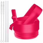 Straw Cap For Yeti Rambler Bottle And Rtic Bottle, Straw Lid With 2 Straws And 2 Brushes (Bimini Pink)