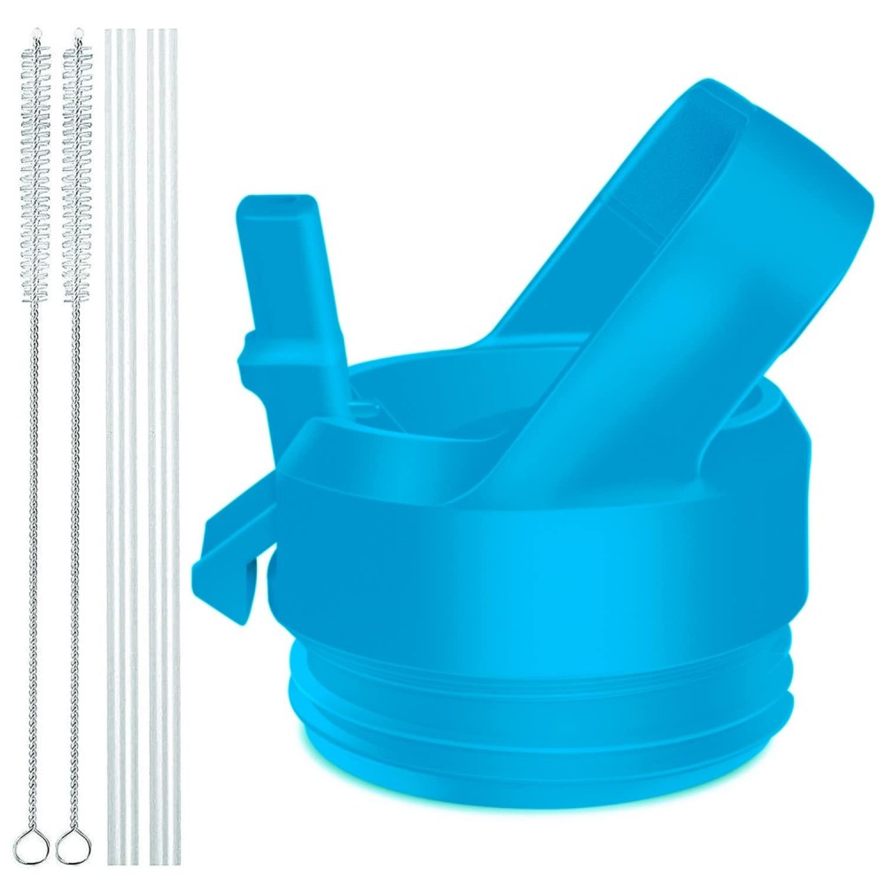 Straw Cap For Yeti Rambler Bottle And Rtic Bottle, Straw Lid With 2 Straws And 2 Brushes (Reef Blue)