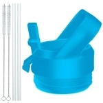 Straw Cap For Yeti Rambler Bottle And Rtic Bottle, Straw Lid With 2 Straws And 2 Brushes (Reef Blue)