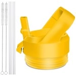 Straw Cap For Yeti Rambler Bottle And Rtic Bottle, Straw Lid With 2 Straws And 2 Brushes (Alpine Yellow)