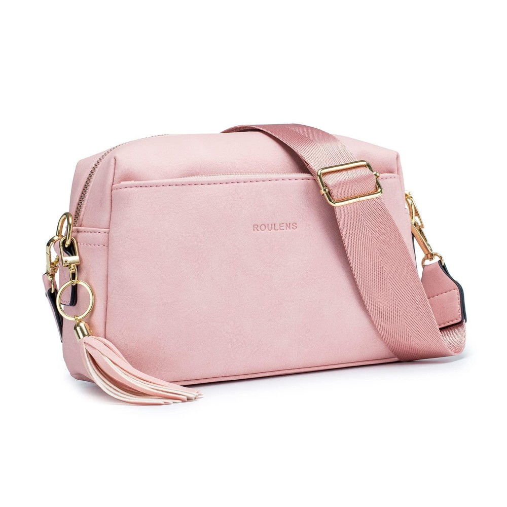 Roulens Triple Zip Small Crossbody Bag For Women,Wide Strap Cell Phone Purse Shoulder Handbag Wallet With Credit Card Slots