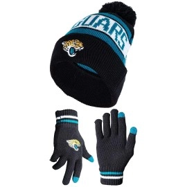 Ultra Game Nfl Mens Womens Super Soft Winter Beanie Knit Hat With Extra Warm Touch Screen Gloves, Jacksonville Jaguars, Team Color 1, One Size