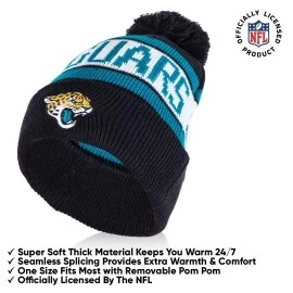 Ultra Game Nfl Mens Womens Super Soft Winter Beanie Knit Hat With Extra Warm Touch Screen Gloves, Jacksonville Jaguars, Team Color 1, One Size