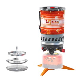 Bluu Solo Backpacking Camping Propane Stove, Outdoor Portable Camp Gas Stoves Burner With Pot And French Coffee Press, Hiking Hunting Fishing Emergency Survival (09-Liter)A