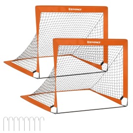 Songmics Folding Childrens Soccer Goal Set Of 2, Kids Soccer Nets, Garden Park Beach, Steel, Fiberglass Rod, Oxford And Polyester Fabric, Quick Assembly, Orange Uszq122O02