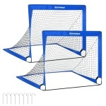 Songmics Folding Childrens Soccer Goal Set Of 2, Kids Soccer Nets, Garden Park Beach, Steel, Fiberglass Rod, Oxford And Polyester Fabric, Quick Assembly, Blue Uszq122Q02