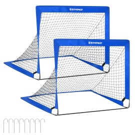 Songmics Folding Childrens Soccer Goal Set Of 2, Kids Soccer Nets, Garden Park Beach, Steel, Fiberglass Rod, Oxford And Polyester Fabric, Quick Assembly, Blue Uszq122Q02