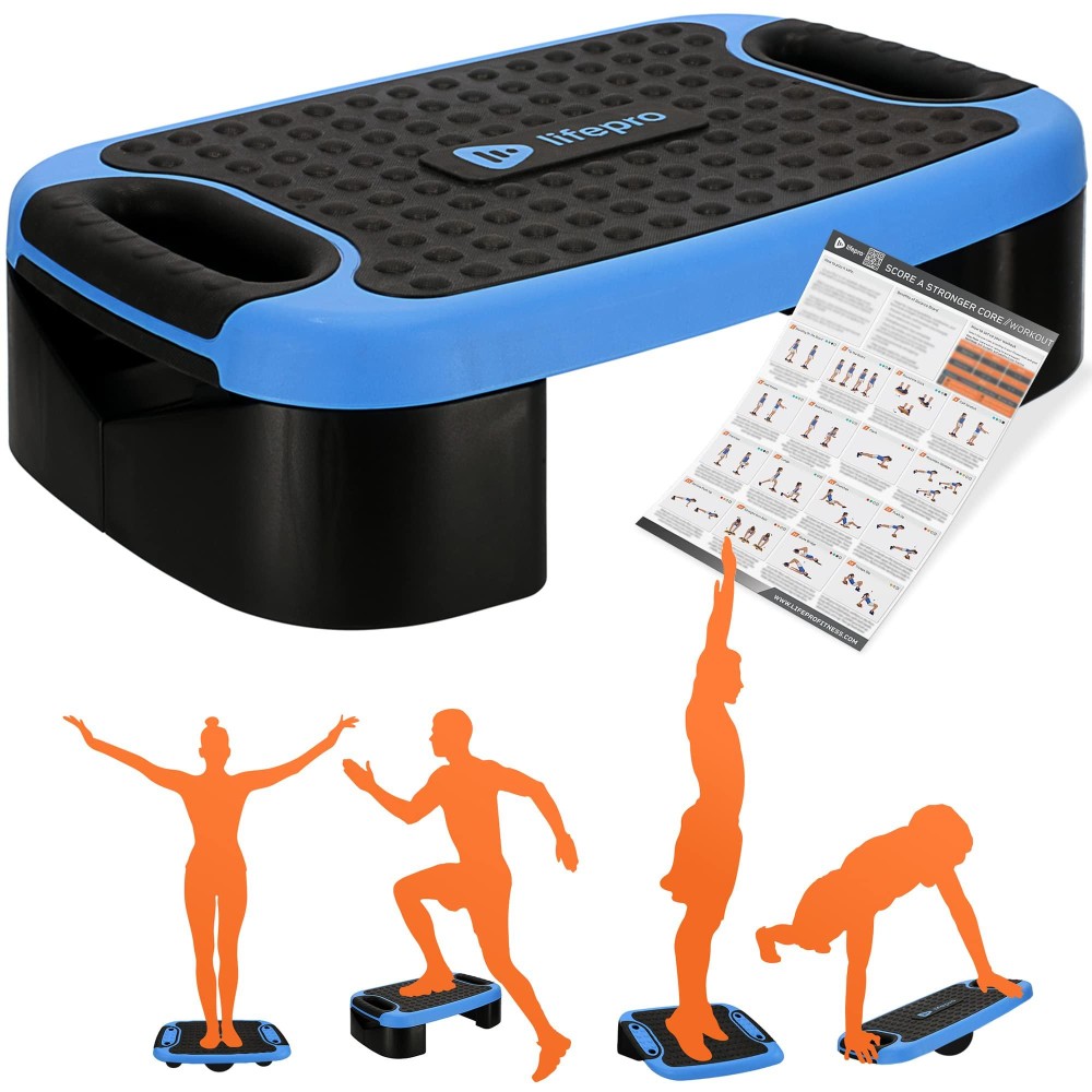 Lifepro 4-In-1 Aerobic Step Platform - Multifunctional Exercise Step Platform For Whole-Body At-Home Excercise Stepper - Workout Step Platform For Muscle, Balance, Stretches Training Sessions (Blue Regular)