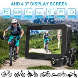 PARKVISION Bike Mirror,1080P AHD Bicycle Rear View Camera with 4.3''Screen,360