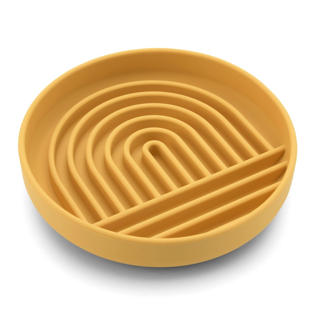 Slow Feeder Dog Bowl: The Slowdown Bowl Is A Modern, Silicone Puzzle Bowl Lick Mat Slow Eating, Stop Gulping, Take It Easy Dishwasher Safe (Honey)