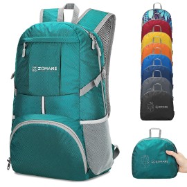 Zomake Lightweight Packable Backpack 35L - Light Foldable Backpacks Water Resistant Collapsible Hiking Backpack - Compact Folding Day Pack For Travel Camping(Lake Green)