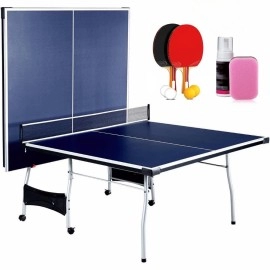 Cirocco Foldable 4 Piece Table Tennis Ping Pong Play Official Tournament Size 9 X 5 With Net Posts Paddles 2 Ball Quick Setup Heavy Duty Sturdy Durable Playback Mode Suits Home, Blue, White