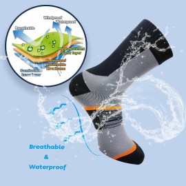 Fullsheild Waterproof Socks for Men, Unisex Outdoor Breathable Hiking Wading Cycling Running Skiing Mid-cuff Socks Grey M