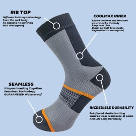 Fullsheild Waterproof Socks for Men, Unisex Outdoor Breathable Hiking Wading Cycling Running Skiing Mid-cuff Socks Grey M