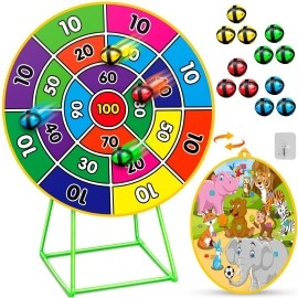 Dioju Dart Board For Kids, Double Sided Dartboard With 12 Sticky Ballsfloor Stand, Indoor Outdoor Sport Toys For 3 4 5 6 7 8 9 10 11 12 Year Old Boys Girls, Target Game Birthday Party Gifts (Animal)