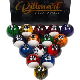 Billmart Billiard Balls Set 16 Pool Table Balls (Black Marble Premium)