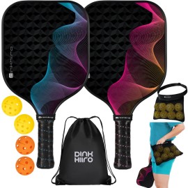 Pickleball Paddles Set Of 2 With Indoor Outdoor Balls, Racquet Bag, Waist Ball Holder Lightweight Pickleball-Rackets And Accessories Dinkhiiro Pickleball Equipment, Gifts For Pickleball Lovers
