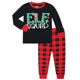 Joyond Boys Girls Christmas Pajamas, Cotton Kids Xmas Elf Pajama Set, Toddler Pjs Snug-Fit Long Sleeve Sleepwear Pant Set Size 4T 4 Years