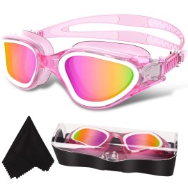 Win.Max Polarized Swimming Goggles Swim Goggles Anti Fog Anti Uv No Leakage Clear Vision For Men Women Adults Teenagers (Transparent Pink&White/Polarized Mirror/Pink Lens)