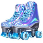 Jajahoho Roller Skates For Women, Very Peri Blue Holographic High Top Faux Leather Rollerskates, Shiny Double-Row Four Wheels Quad Skates For Girls And Age 8-51 Indoor Outdoor (Very Peri Blue, Size 8)