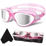 Win.Max Polarized Swimming Goggles Swim Goggles Anti Fog Anti Uv No Leakage Clear Vision For Men Women Adults Teenagers (Transparent Pink&White/Polarized Mirror/Silver Lens)