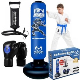 Marwan Sports Kids Punching Bag Toy Set, Inflatable Boxing Bag Toy For Boys Age 3-12, Ninja Toys For Boys, Christmas,Birthday Gifts For Kids 4,5,6,7,8,9,10 Years Old (Blue Ninja)