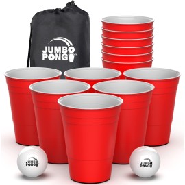 Jumbo Pong - Giant Yard Pong Game for Outdoor Lawn, Backyard, Camping, Tailgating or Beach - Durable Giant Cups with Indoor/Outdoor Ball and Pump Included