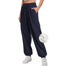 Automet Womens Baggy Sweatpants Comfy Cotton High Waisted Workout Joggers Khaki Pants Y2K Trendy Lounge Trousers With Pockets Navy