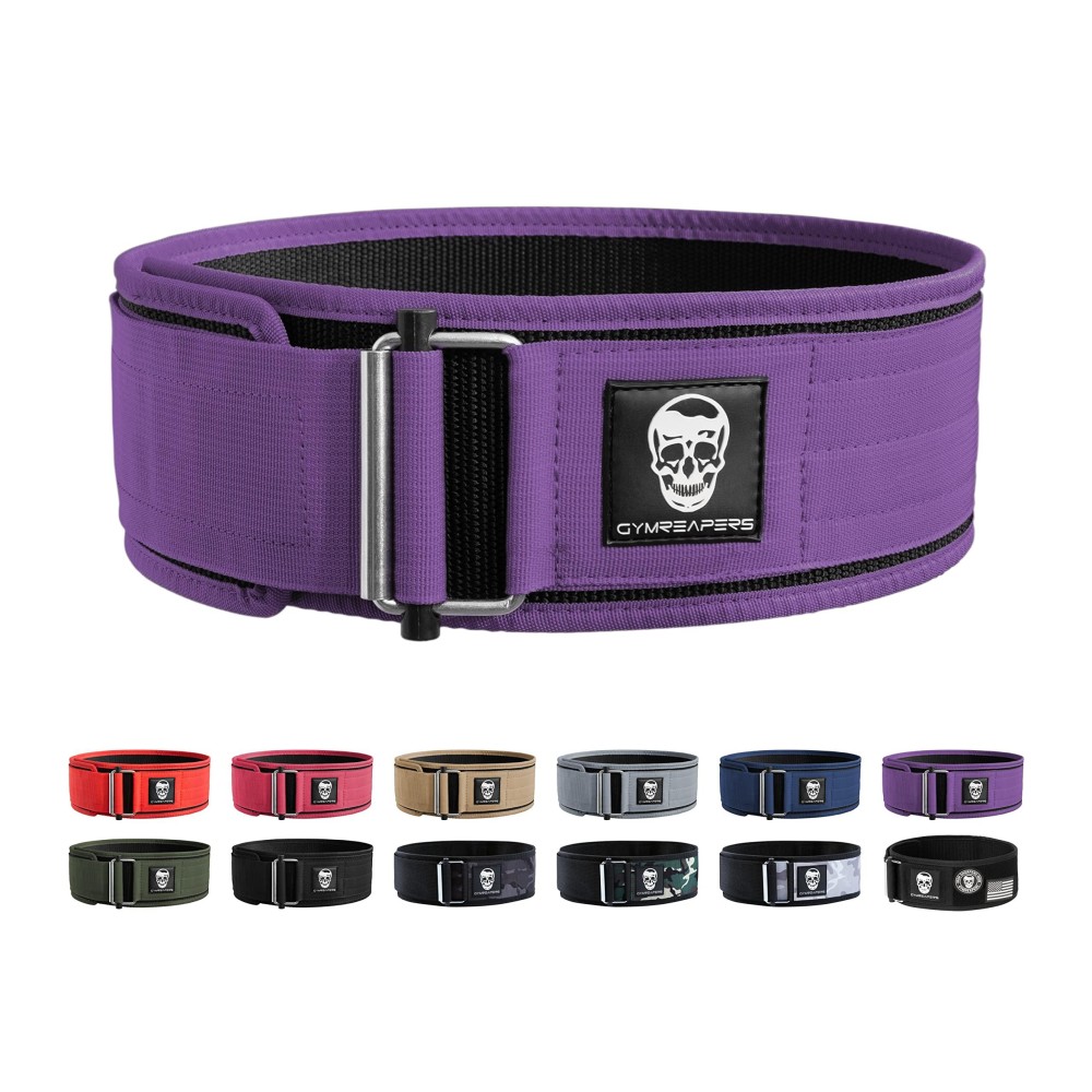 Gymreapers Quick Locking Weightlifting Belt For Bodybuilding, Powerlifting, Cross Training - 4 Inch Neoprene With Metal Buckle - Adjustable Olympic Lifting Back Support (X-Large, Purple)