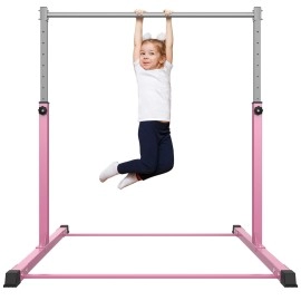 Safly Fun Gymnastics Bar For Kids Ages 3-15 For Home - Steady Steel Construction, Anti-Slip, Easy To Assemble, 3' To 5' Adjustable Height