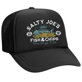 Joes Surf Shop Salty Joes Fish N Chips Foam Snapback Trucker Hat-Blackfish N Chips
