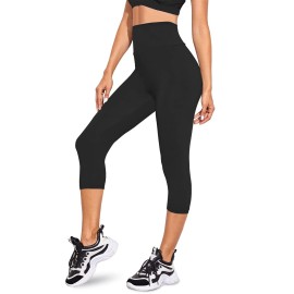 We Fleece Womenas Soft Capri Leggings For Women-High Waisted Tummy Control Non See Through Workout Running Black Leggings Yoga Pants (Black, Large-X-Large)