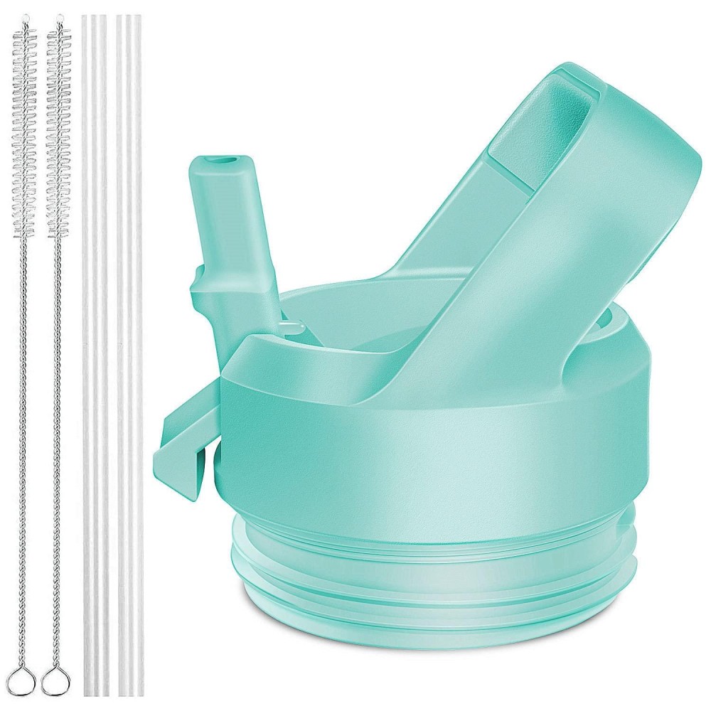 Straw Cap For Yeti Rambler Bottle And Rtic Bottle, Straw Lid With 2 Straws And 2 Brushes (Seafoam)