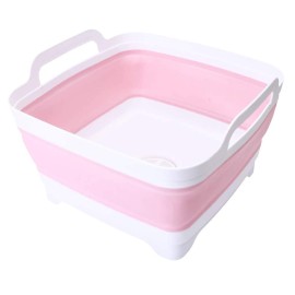 Montnorth Dishpan For Washing Dishes,9L Collapsible Dish Tub Portable Sink,Wash Dish Basin,Foldable Laundry Tub,Washing Basin With Drain Plug,Dishpan For Kitchen Sink,Camping Dish Washing Tub,Pink