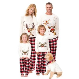 Awoscut Christmas Family Matching Pajama Sets Cute Christmas Elk Sleepwear Holiday Pjs Sleepwear For Couples Kids Baby(F209, Kids, 5 Years)