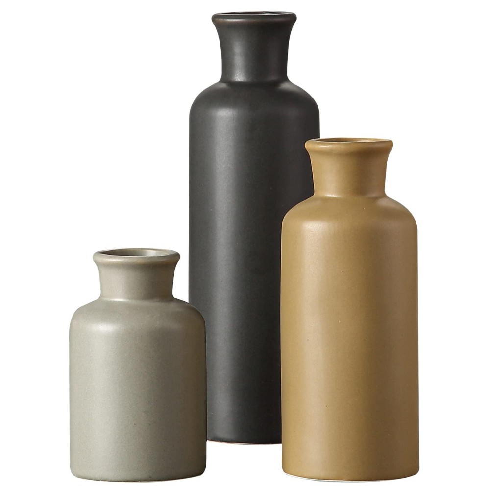 Ceramic Vase Set Of 3 Small Vases For Home Decor, Cwlwgo-Farmhouses Decorative Vase,Suitable For Shelf Decor,Living Room Table Bookcase Fireplace Decorations(Matte Multi)