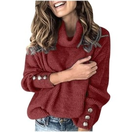 Womens Turtleneck Oversized Sweaters Long Sleeve Chunky Knitted Pullover Comfy Casual Jumper Elegant Tops