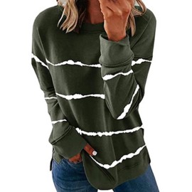 Mrgiinri Womens 2022 Fall Fashion Tops Dressy Casual Crewneck Sweatshirt Solid Striped Long Sleeve Loose Pullover Shirts