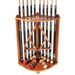 Gse Billiards Pool Stick Holder Only, Corner-Style Floor Stand Billiard Pool Cue Racks With Score Counters, Wood Billiard Cue Sticks Holds 10 Cue Sticks 2 Ball Racks And A Full Set Of Balls (Oak)